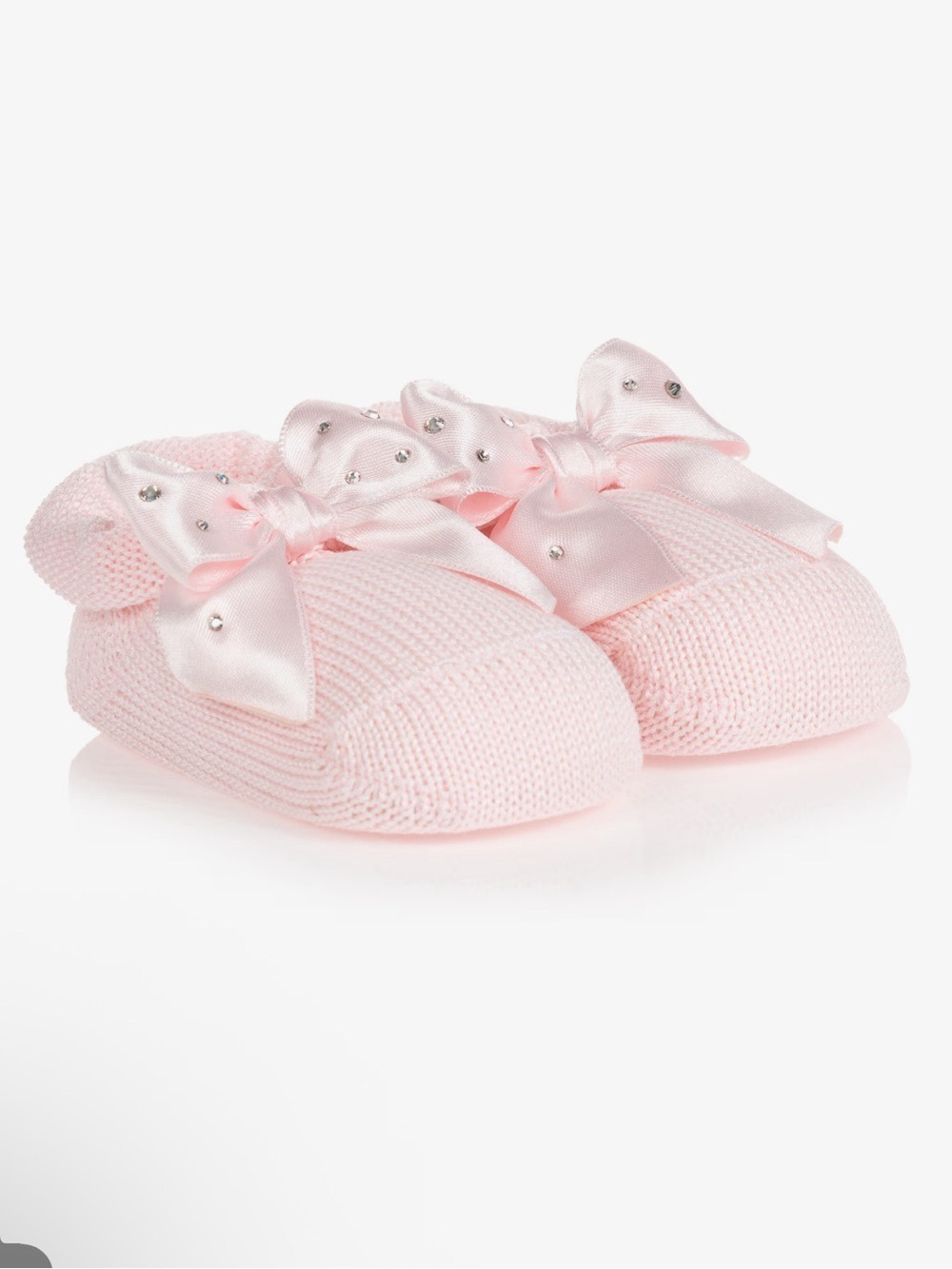 Soft Knit Baby Booties with Satin Bow - Pink